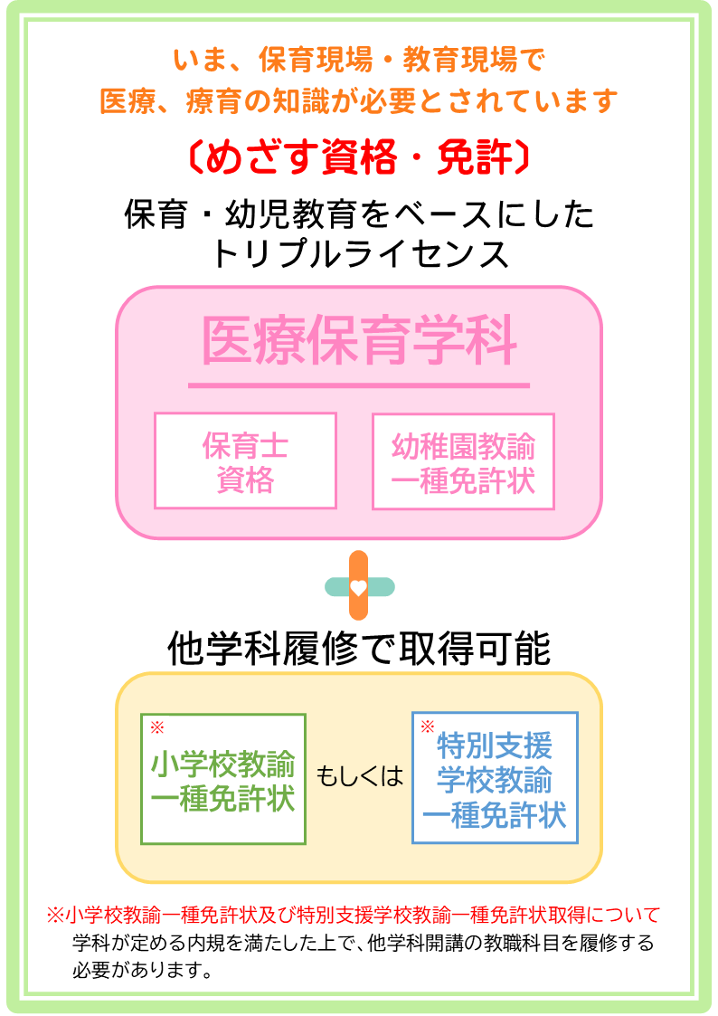 医療保育学科でトリプルライセンスが取得可能